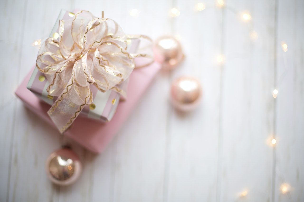 Pink gift with gold bows